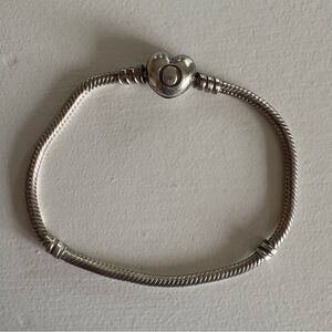 Pandora Moments Sterling Silver Heart & Snake Chain Bracelet